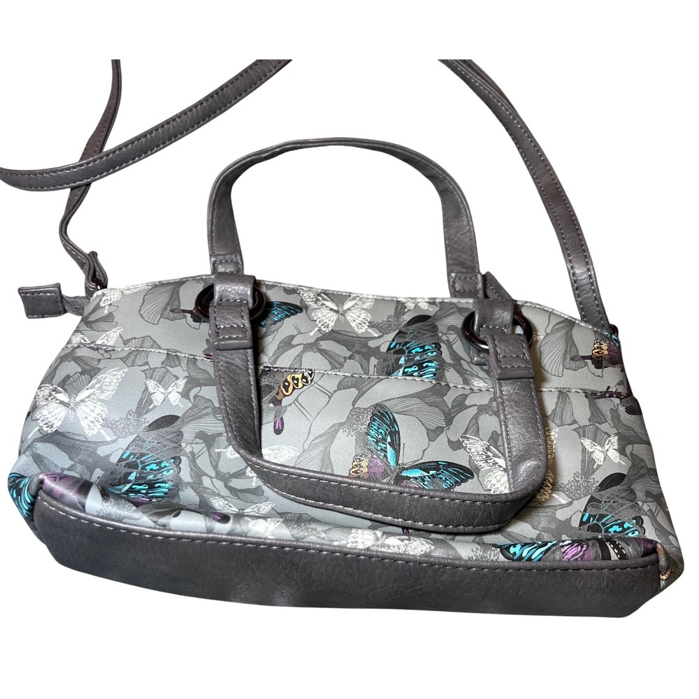 Koltov Grey Butterfly Print Crossbody Bag Handbag Faux Leather Floral Purse - Picture 3 of 15